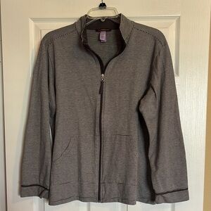 Stan Herman women’s gray striped full zip sweater size large